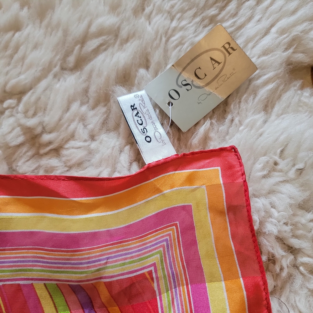 Deadstock Vintage Oscar de la Renta Red Retro Stripe Silk Scarf Head Wrap NWT - Picture 8 of 9